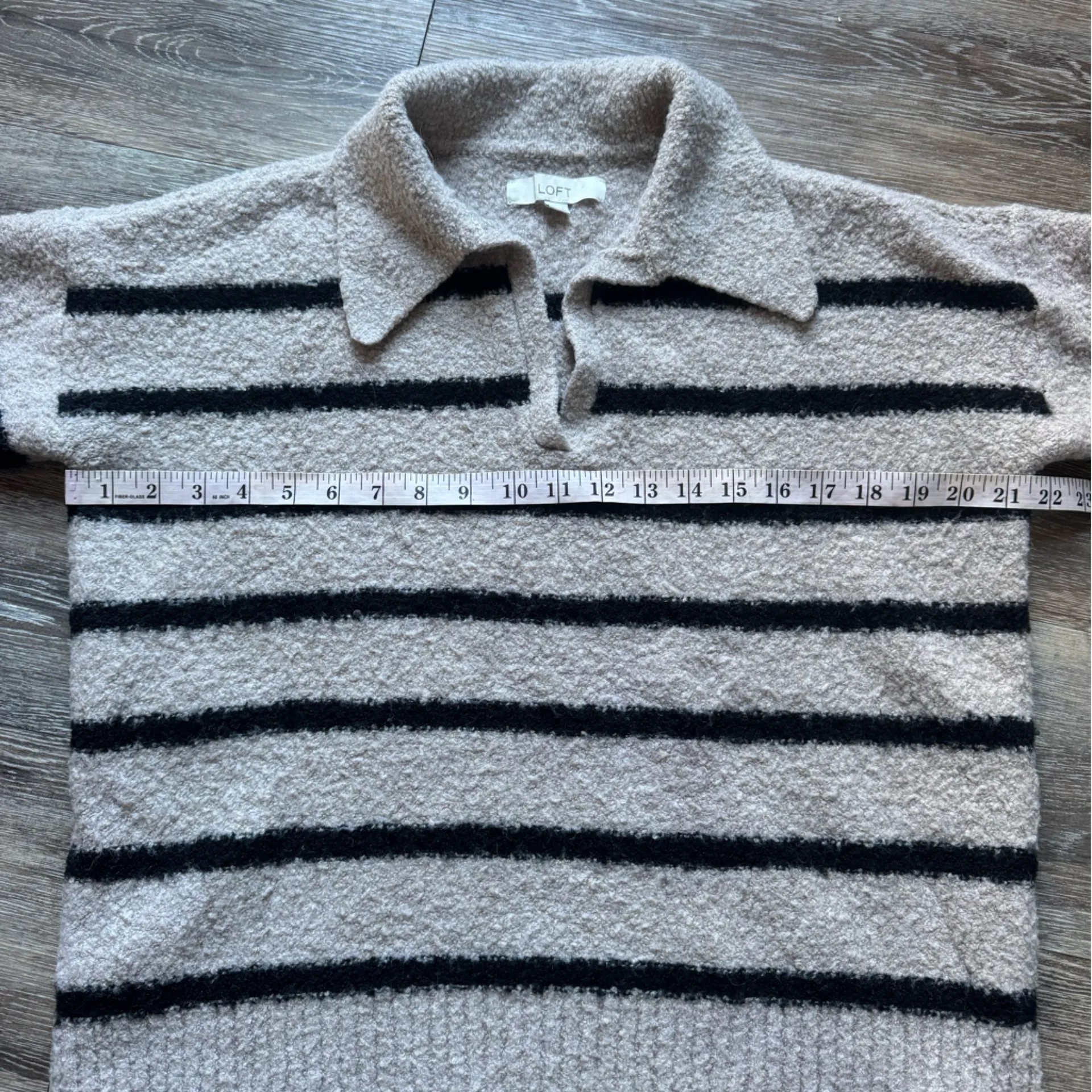 Loft Striped V-Neck Sweater - Black and Tan M - Image 5