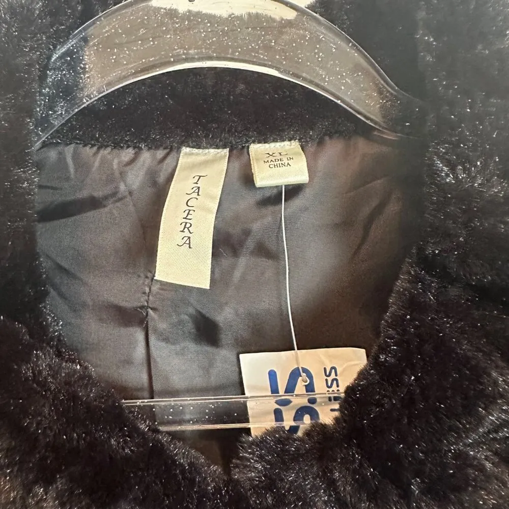 Tacera Womens Black Faux Fur Jacket XL - Image 4