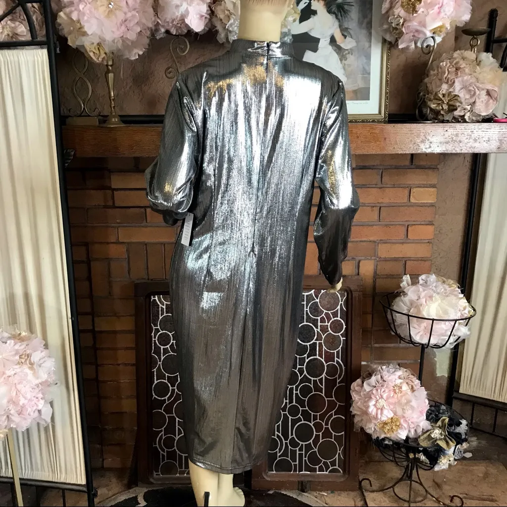 ELOQUII DARK SILVER CUT-OUT SHOULDER MOCK NECK NIGHT OUT SHIFT DRESS NWT (14) - Image 3