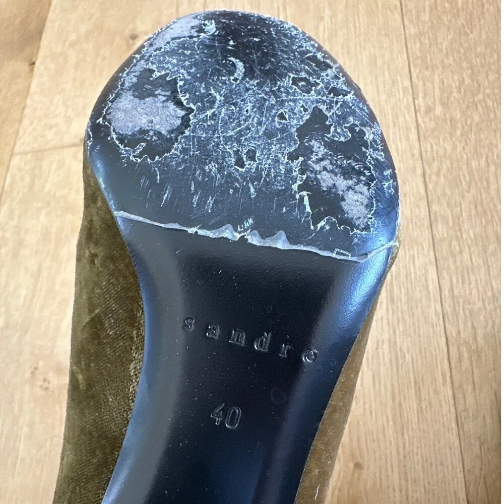 Sandro - Velvet Zip Back Ankle Boots in Olive Green - Image 7