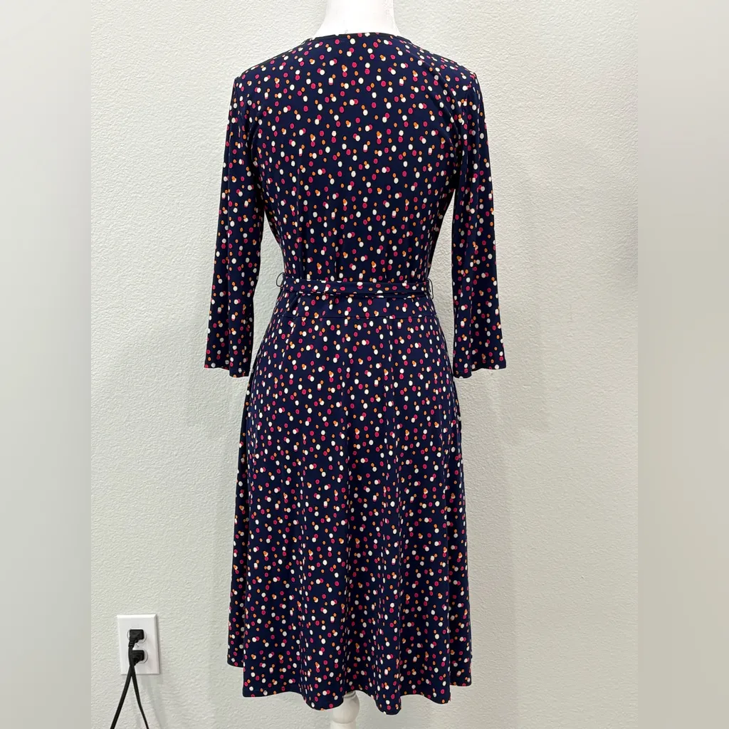 Leota Navy Dress, Red, White and Orange Polka Dot Long Sleeve Dress Size M - Image 2