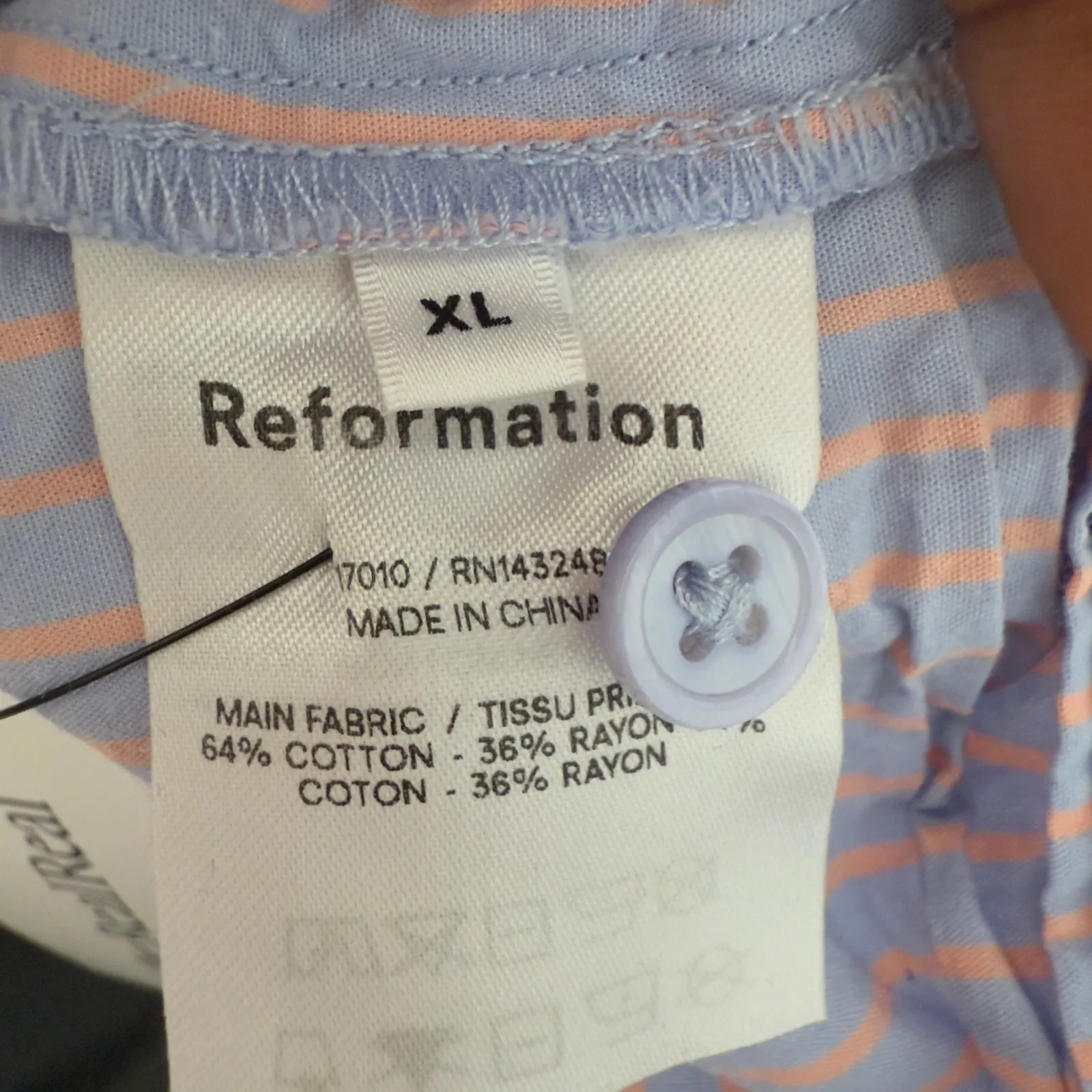 Reformation Striped Cropped Shirt & High Waist Shorts Set Lavender Coral XL - Image 6