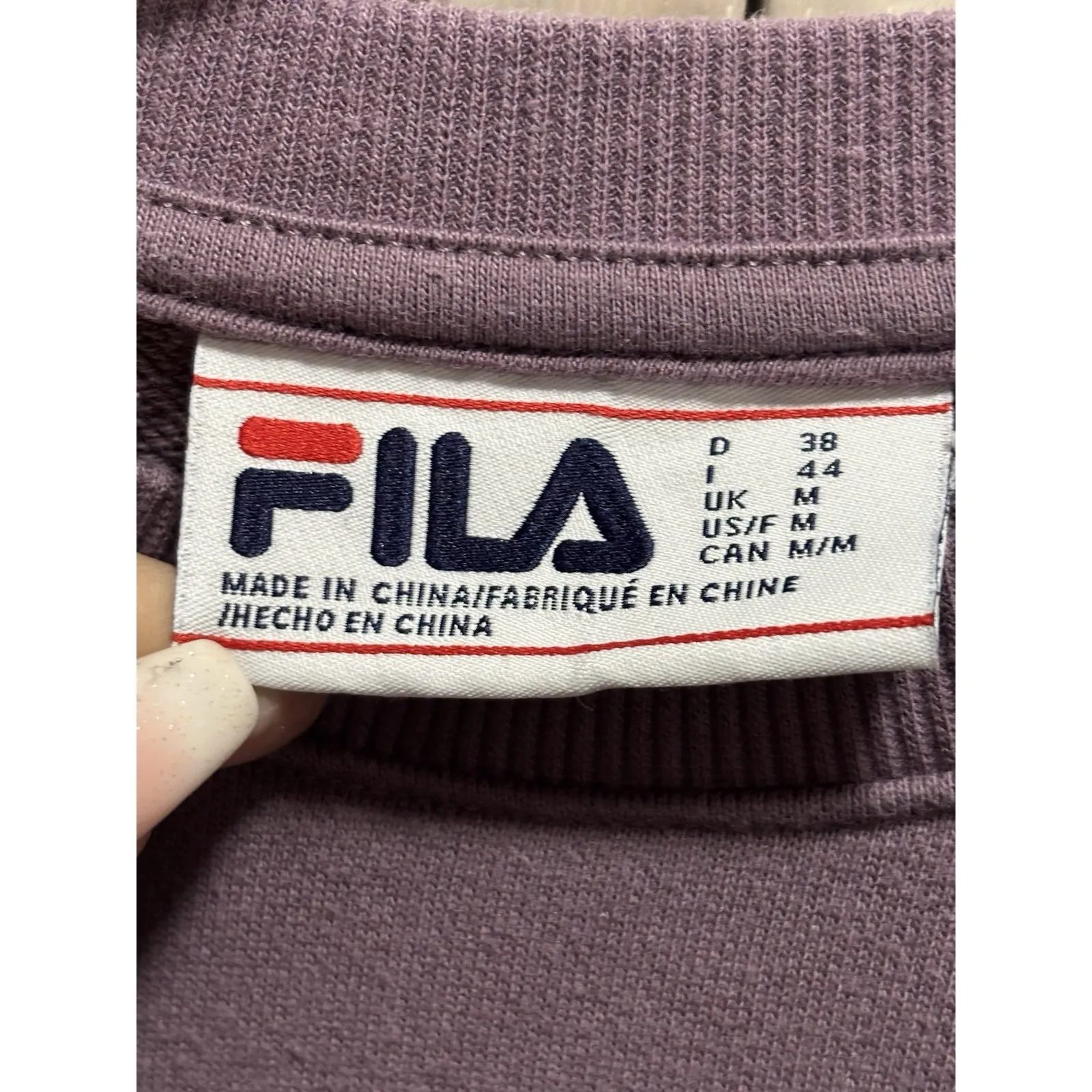 FILA Purple Sweatshirt Size Medium Long Sleeve Logo Band Hem Casual Lounge - Image 2