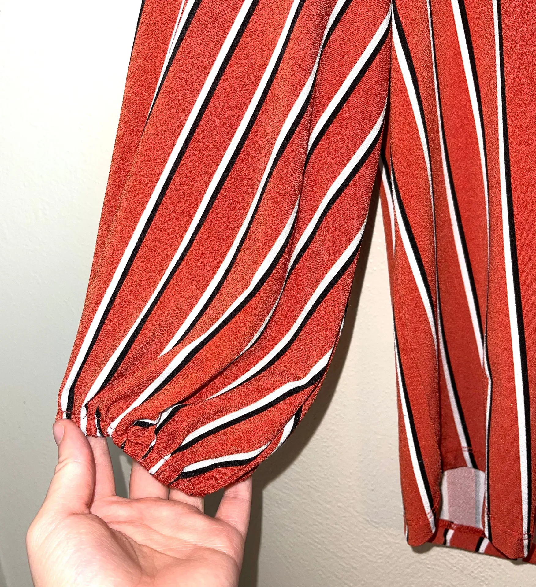 Orange Striped Blouson Sleeve Top - Image 5