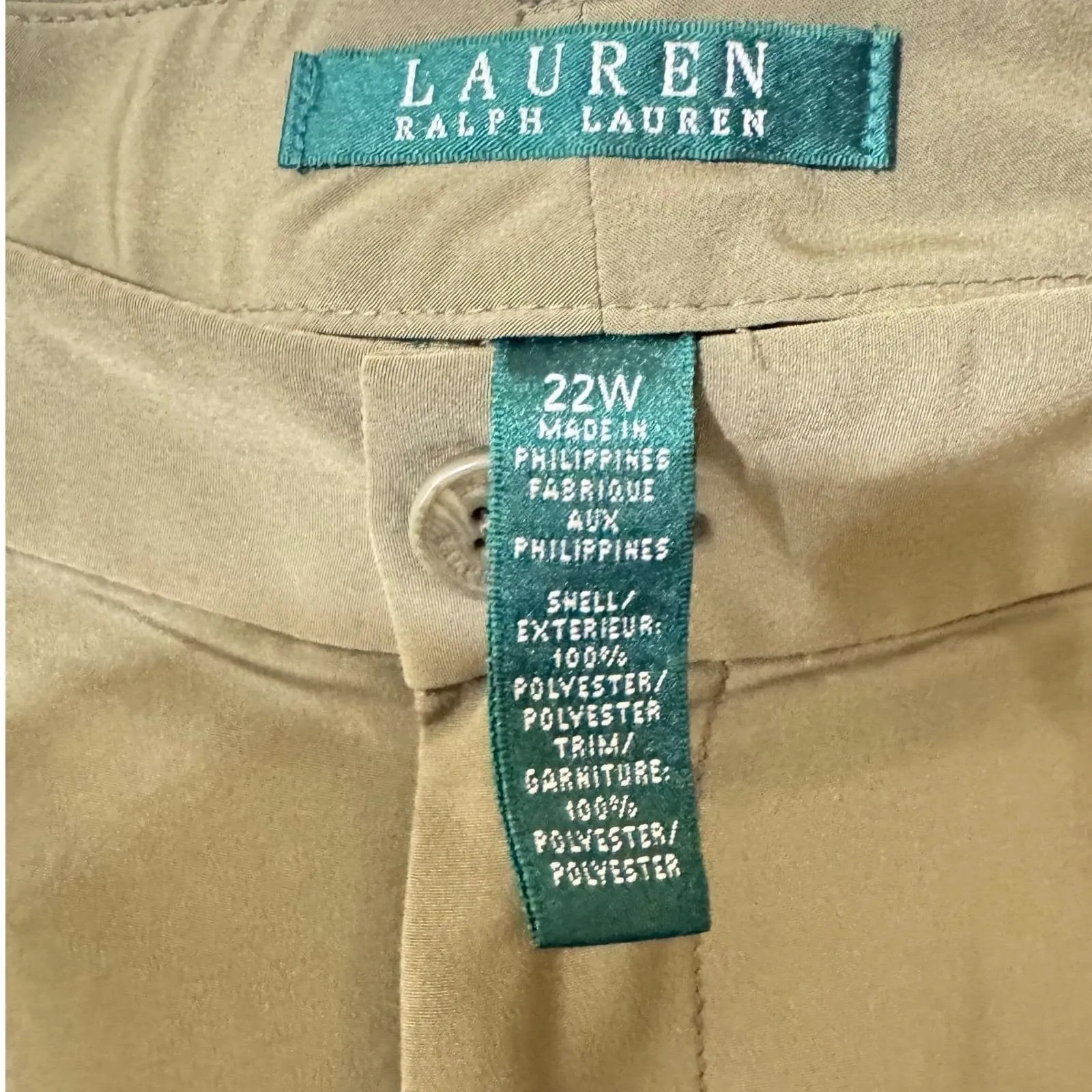 VTG Lauren Ralph Lauren Olive Green Wide Leg Pleated Skort Faux Silk 22w $99.50 - Image 2