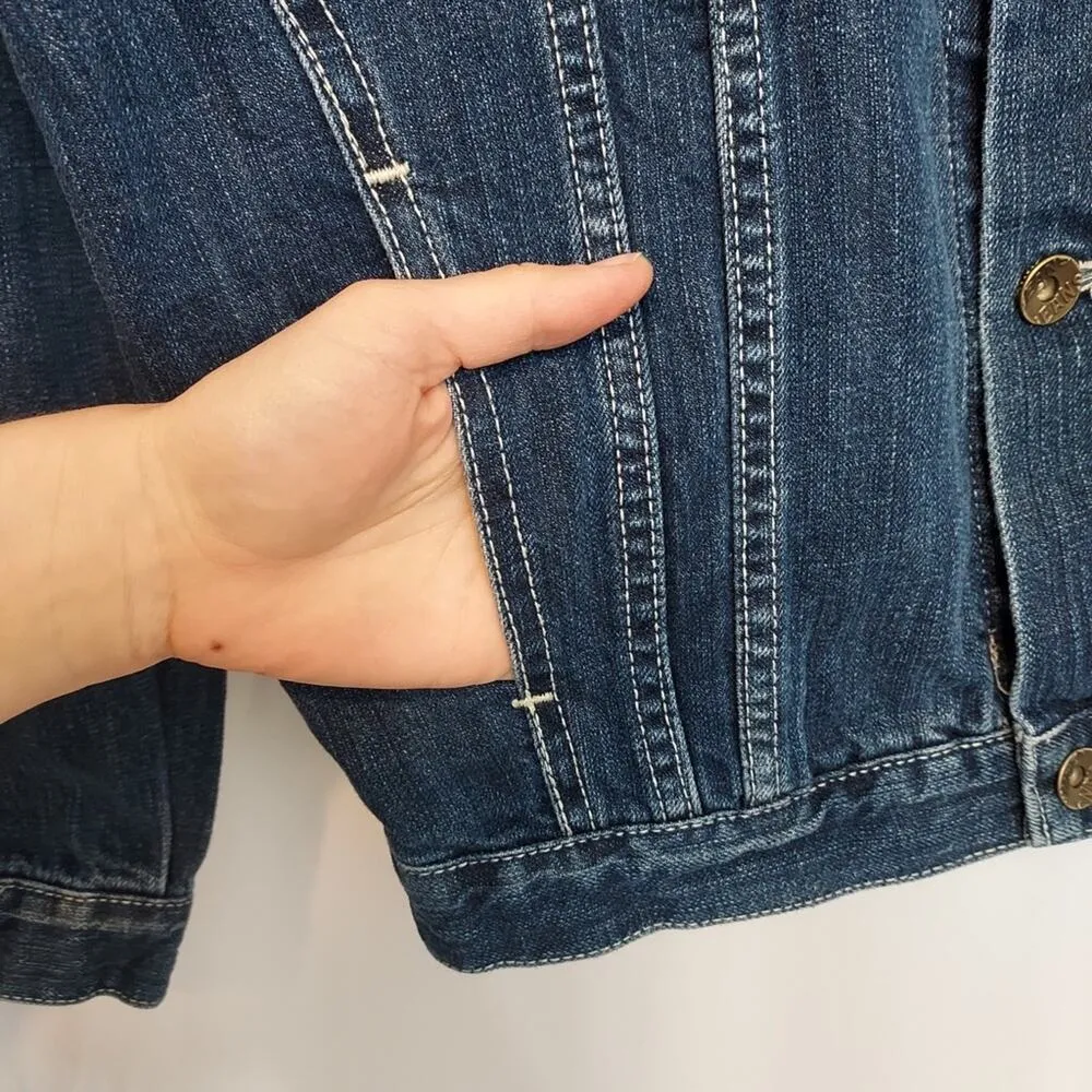 Spot Jeans Medium Blue Wash Denim Button Utility Pockets Barn Western Jacket - Image 6