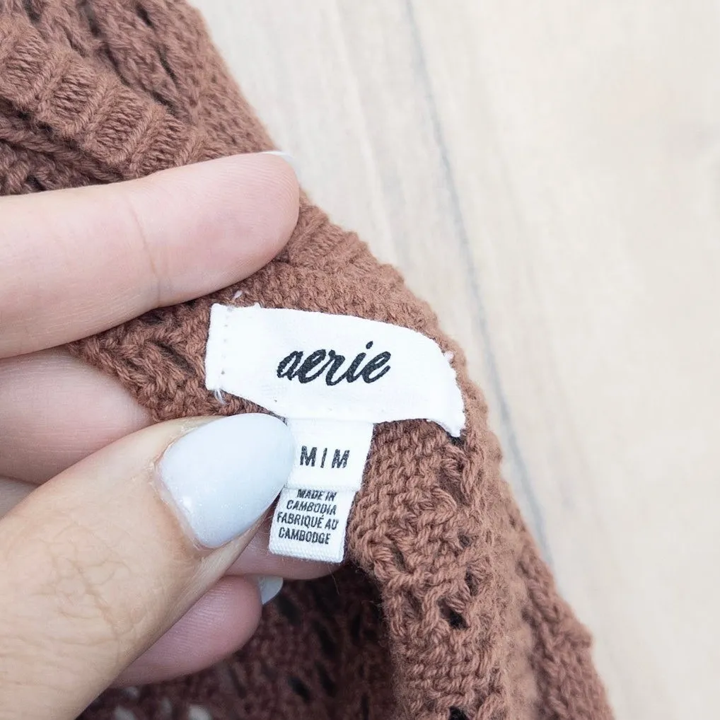 Womens Crop Crochet Sweater Top Size M Brown Knit Boho Forest Fairy Whimsigoth - Image 7