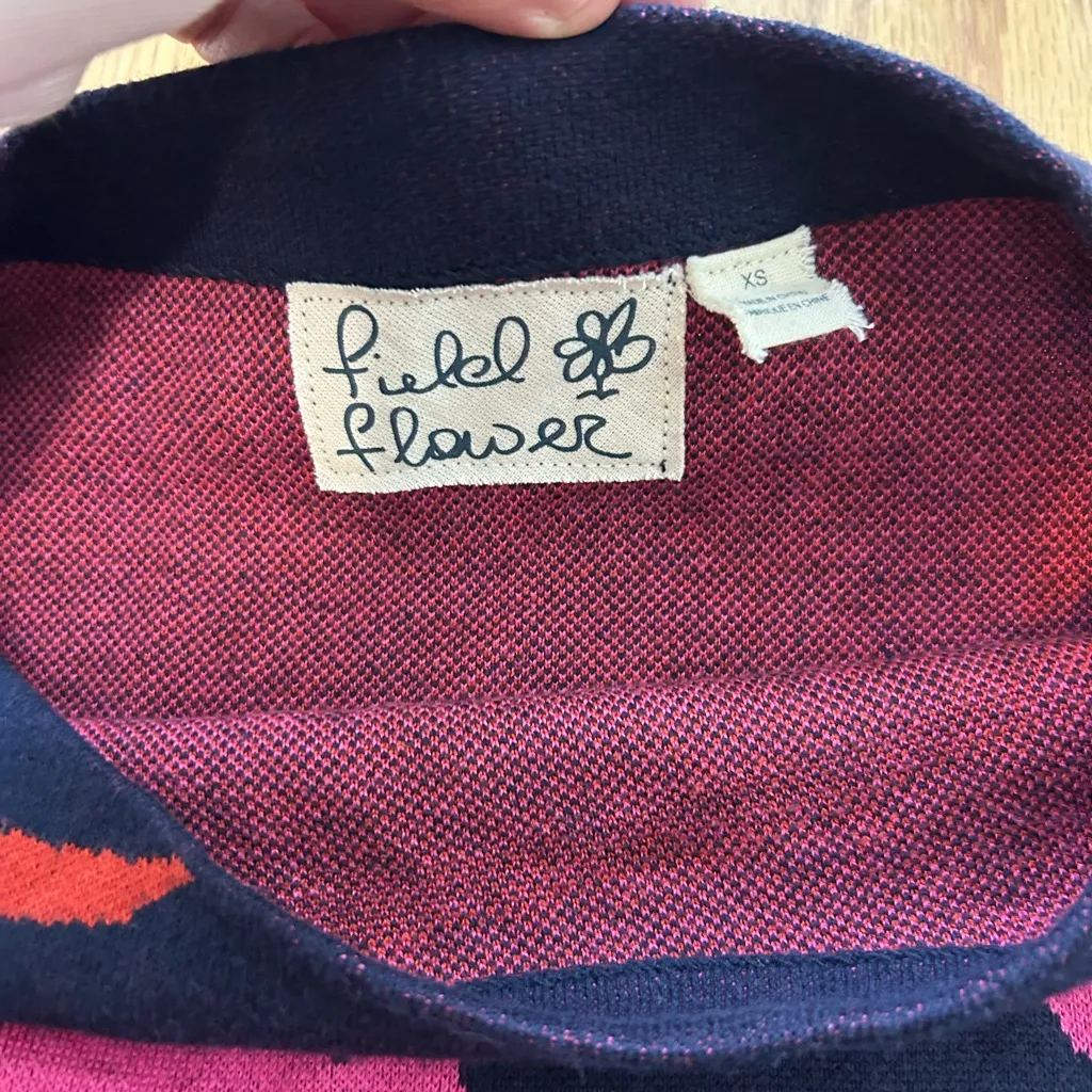 FIELD FLOWER Anthropologie Floral Tunic Sweater Top 3/4 Sleeve Size XS Navy Blue - Image 3