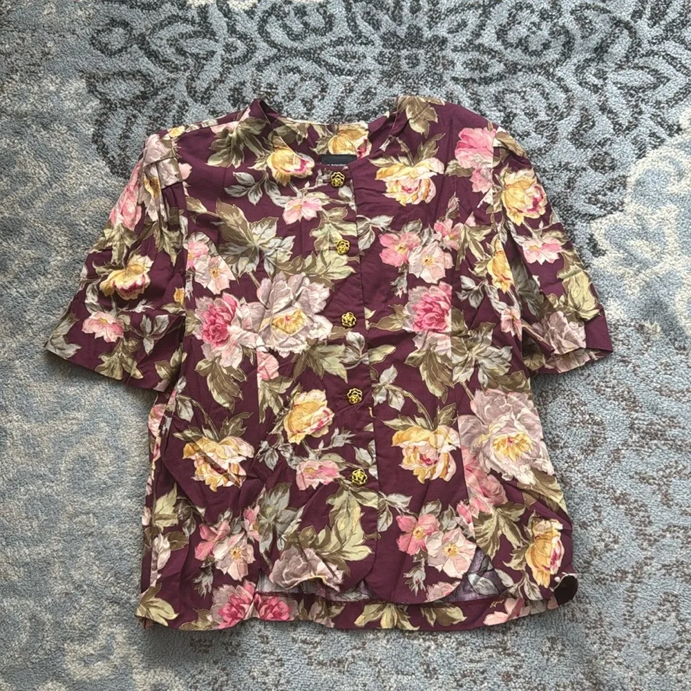 Vintage CB Boutique Floral Button Down & Pleated Skirt Set Maroon Pink 16WP Red Size undefined - Image 2