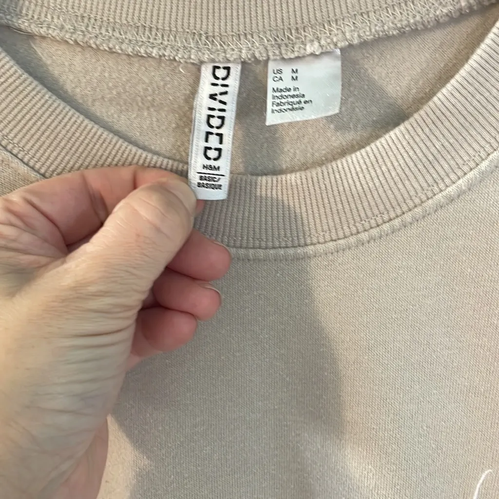 H&M Divided‎ Sweatshirt Love Embroidered Beige Crewneck Pullover Women Size M Tan Size M - Image 2