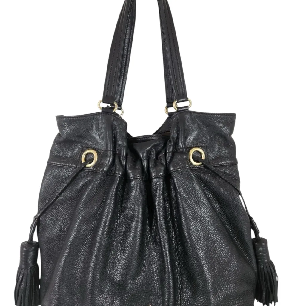 Cole Haan hobo bag black pebble leather shoulder bag large bag tote tassel cinch - Image 2