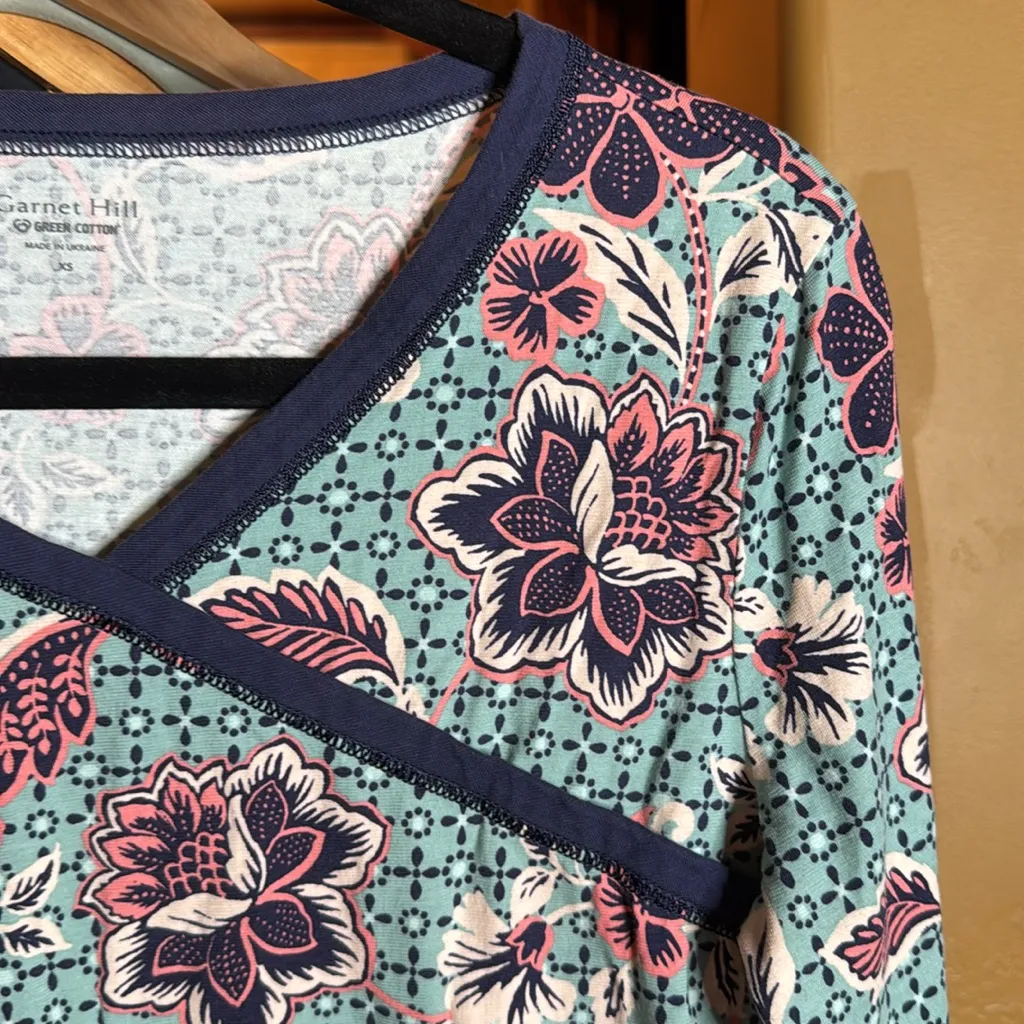 Garnet Hill Asian Wrap Organic-Cotton Midi Gown Size XS - Image 5