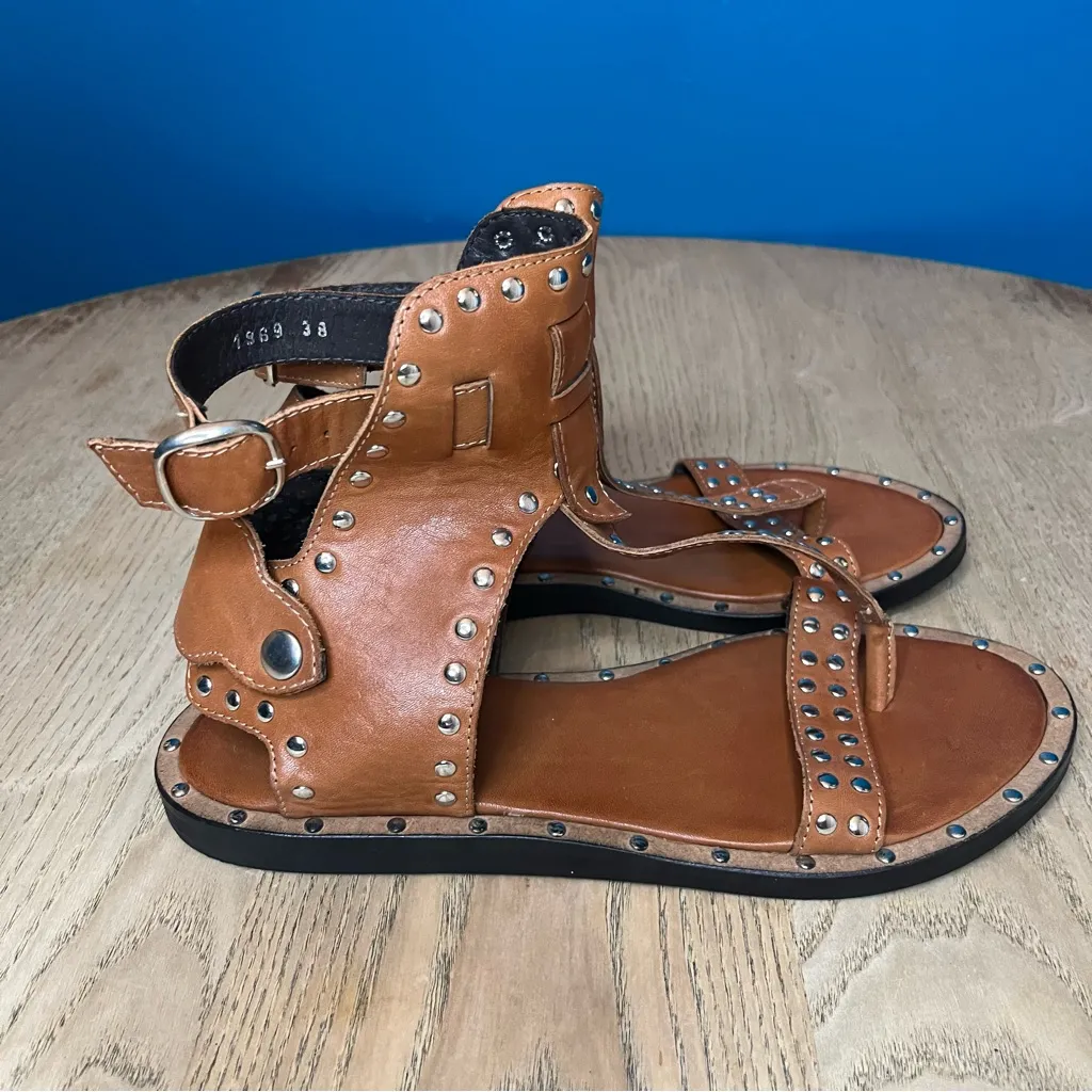 Mariano Renzi Brown Studded Leather Western Gladiator Sandals Size 38/Womens 8 - Image 2