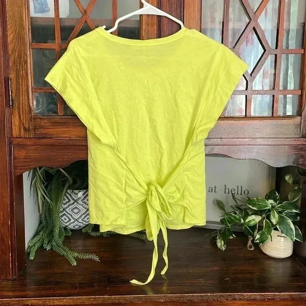 A.L.C. Tie-Back T-Shirt Neon Yellow Short Sleeve Casual Top‎ Size S - Image 2