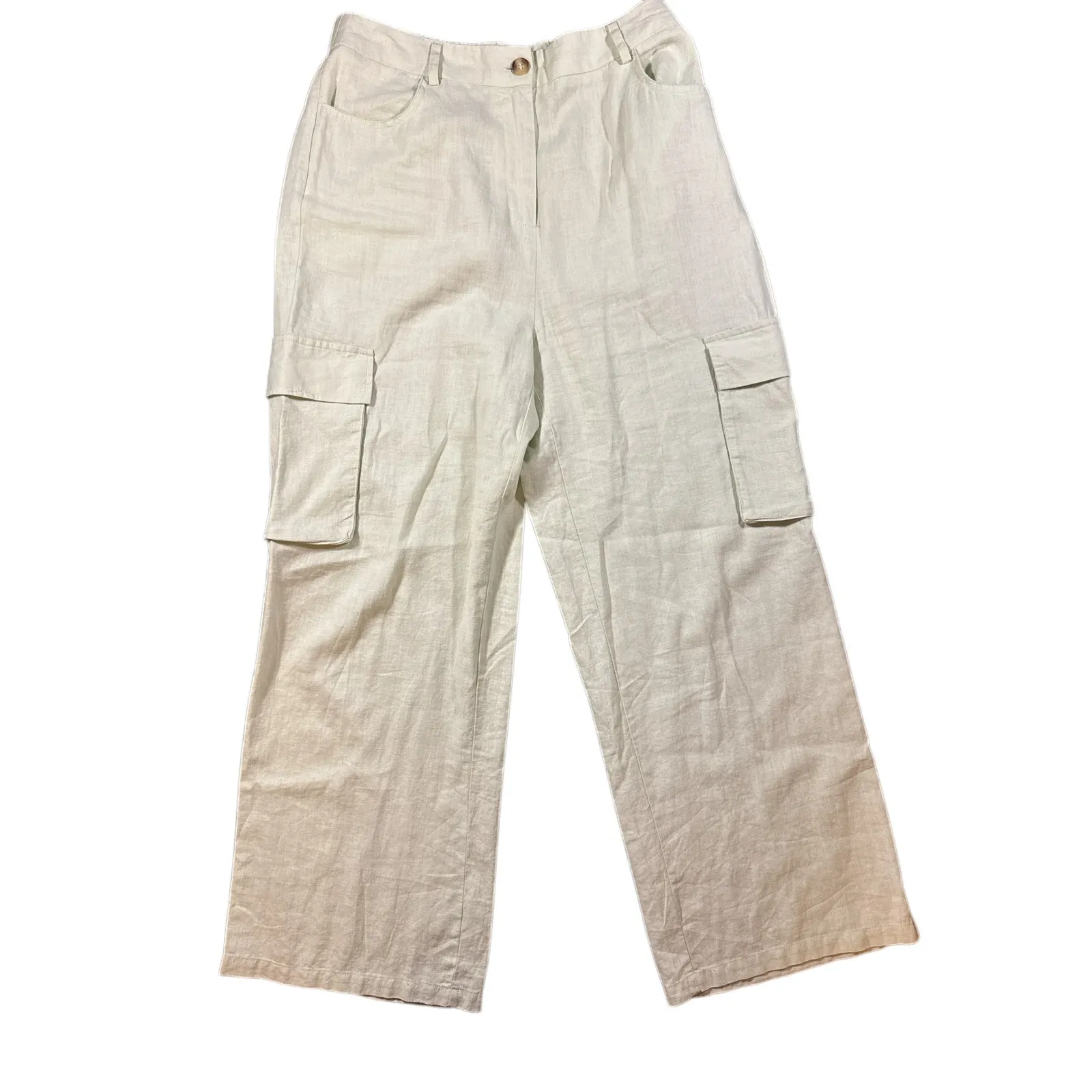 Sincerely Jules Linen Blend Cargo Pants Wide Leg  Sage Mist Women's L - Image 2