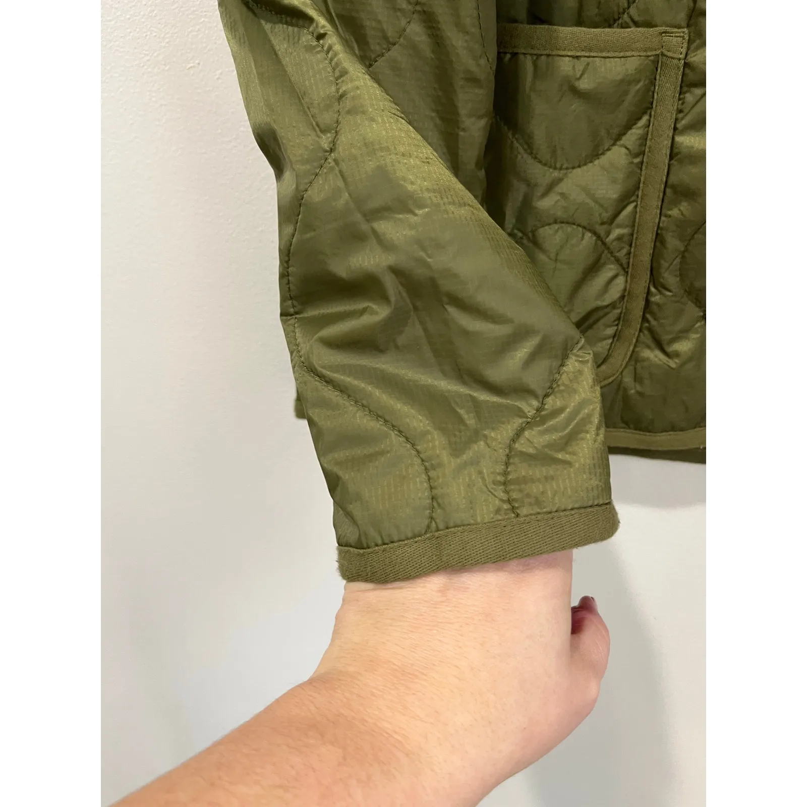 Madewell Olive Quilted Liner Button Front Lightweight Jacket Coat Size S - Image 7