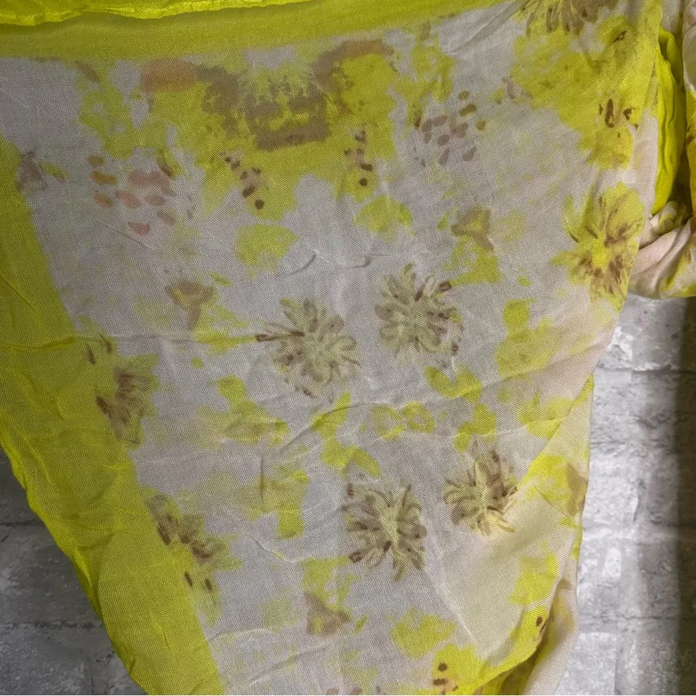 Floral Yellow Scarf Lightweight *Used Fall Fashion - Image 5