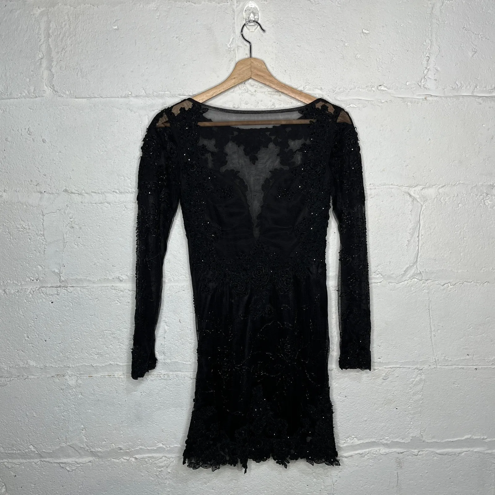 Dave & Johnny Lace Sequin Bodycon Mini Dress Y2K Glam Party Women Black 1/2 Size undefined - Image 4