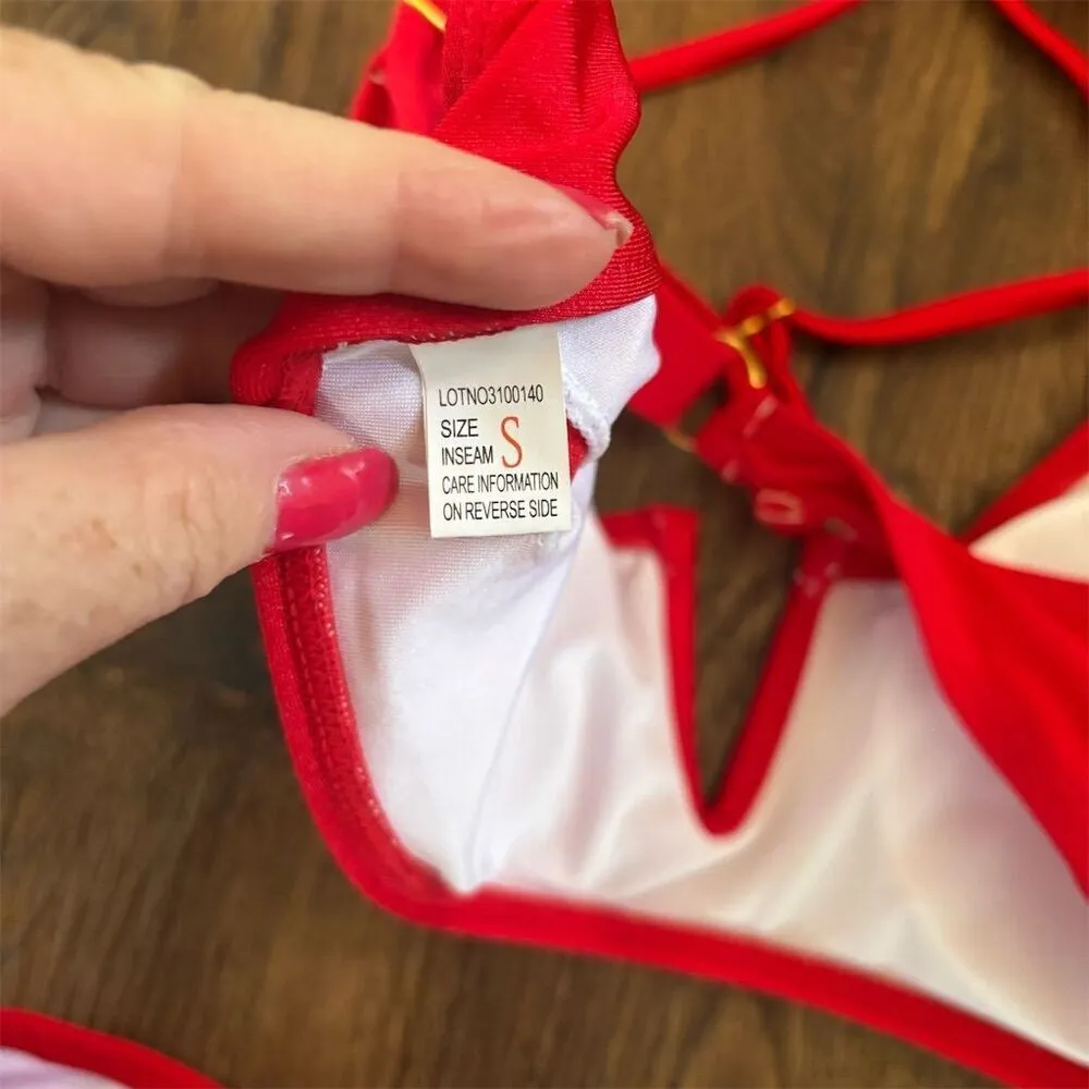 Women's Red High-Waisted Bikini Set Size S Adjustable Straps - Image 4