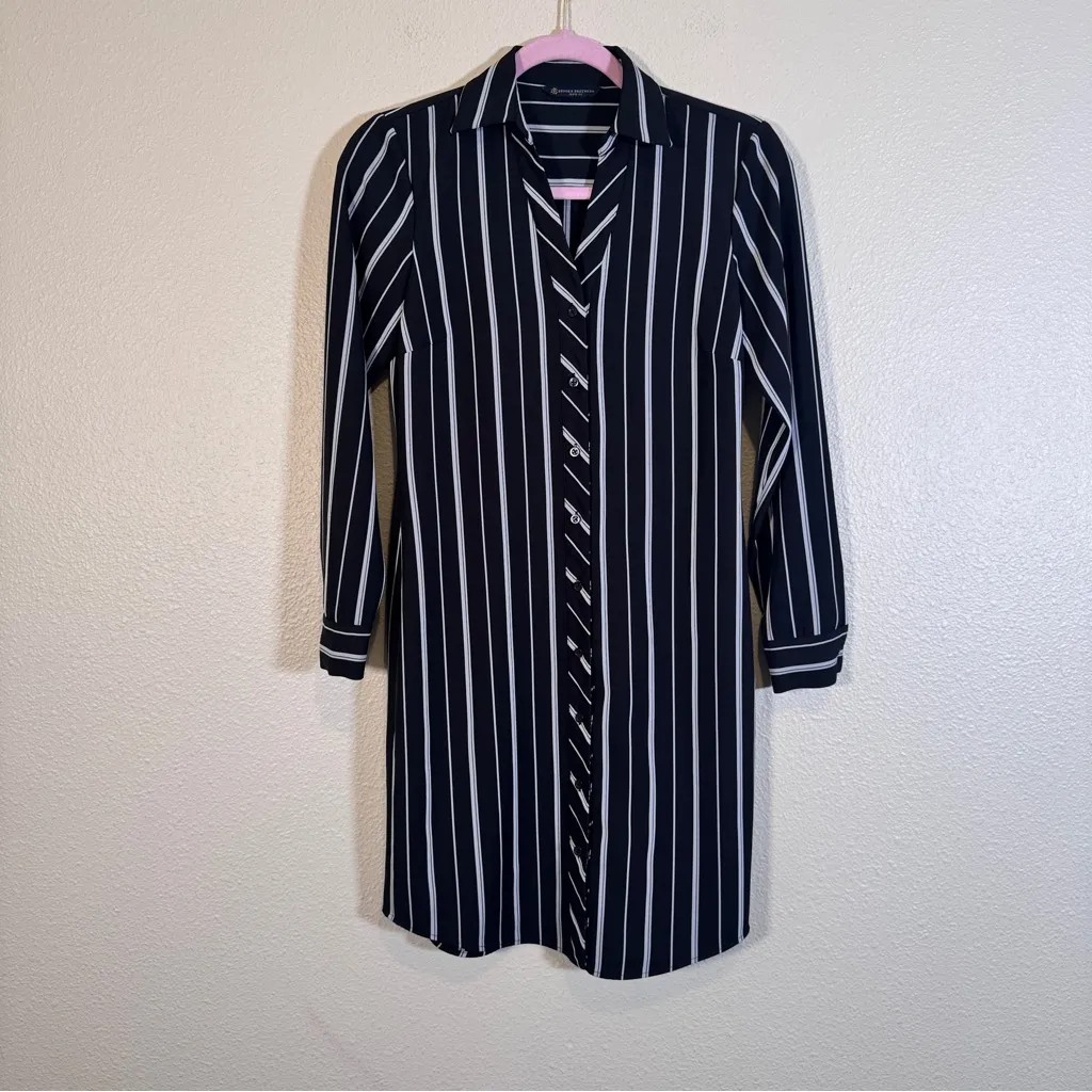 Brooks Brothers Black White Striped Shirt Dress Womens 0P Preppy Dark Academia - Image 11