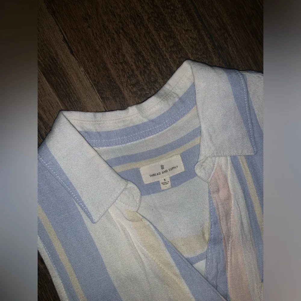 Thread & supply pink & blue soft shirt dress S $99 classic spring striped button - Image 3