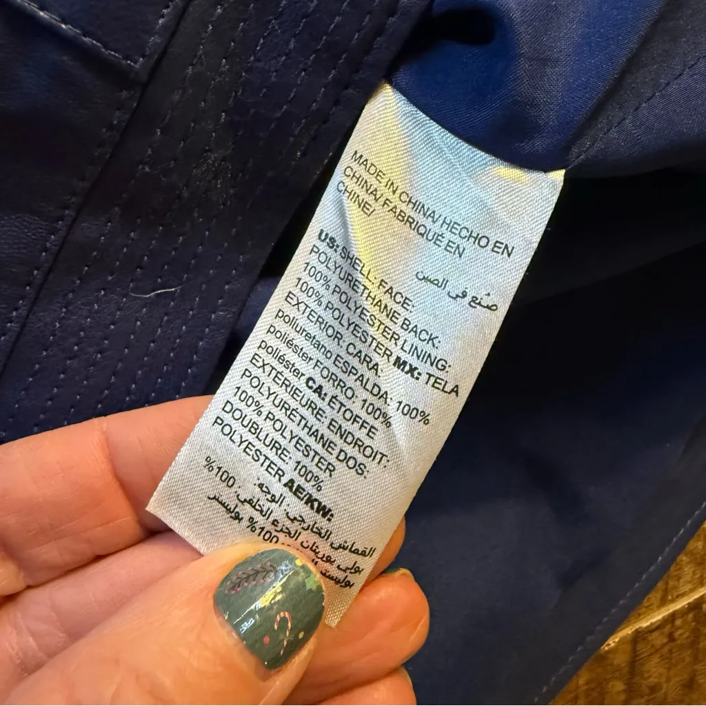 Chico’s Full Gold  Zip Blue Blazer Jacket Shiny Faux Leather Sz 2 Top 10/12 - Image 6