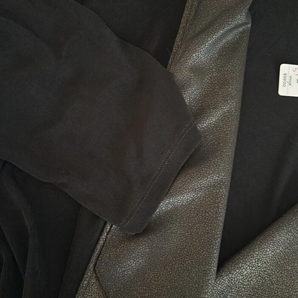 Chicos Travelers Faux Leather Mix Jacket Women's 12 Black 3/4 Sleeve Stretch NWT - Image 4