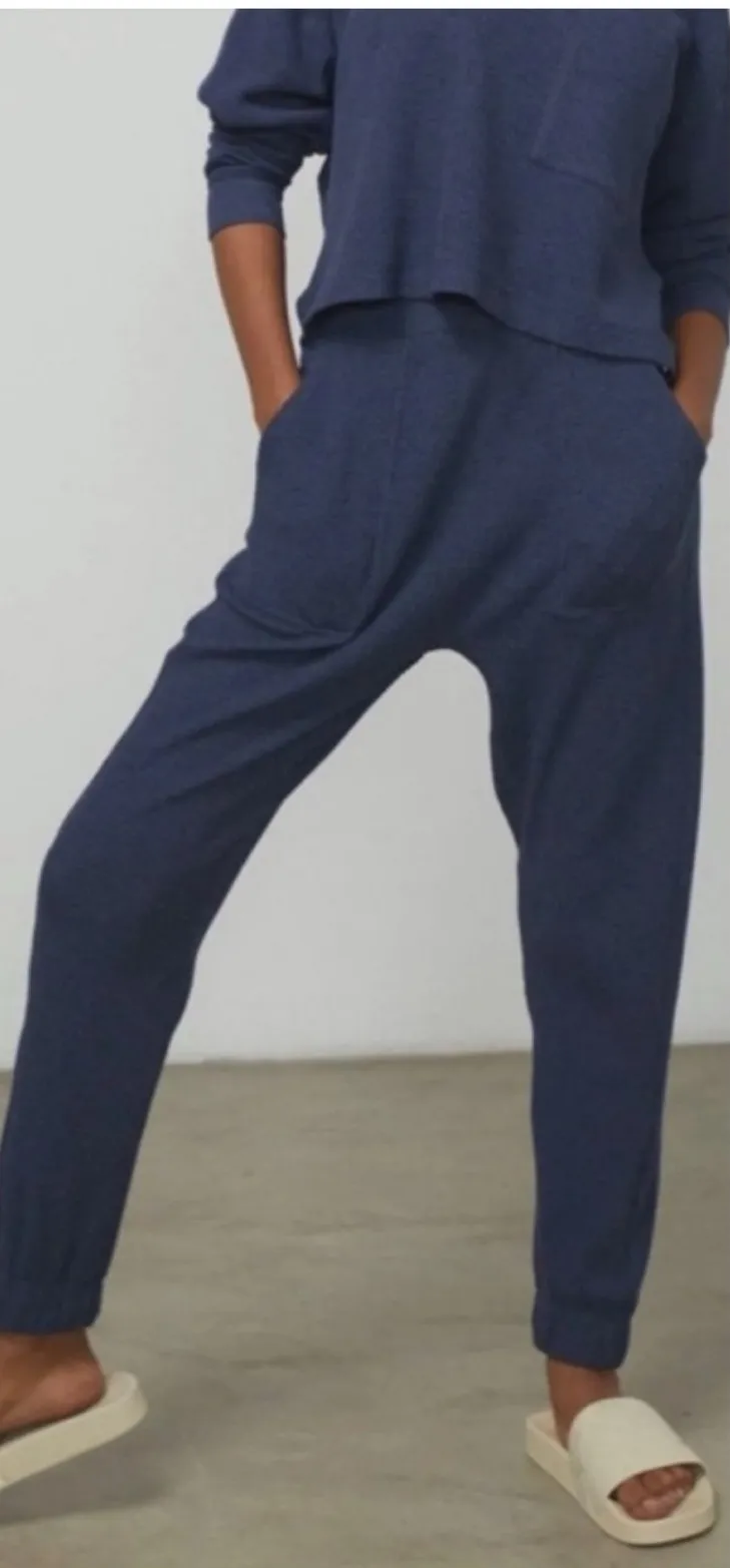Lunya Restore Thermal Draped Jogger Medium Blue Waffle Knit Lounge Pants Comfort - Image 1