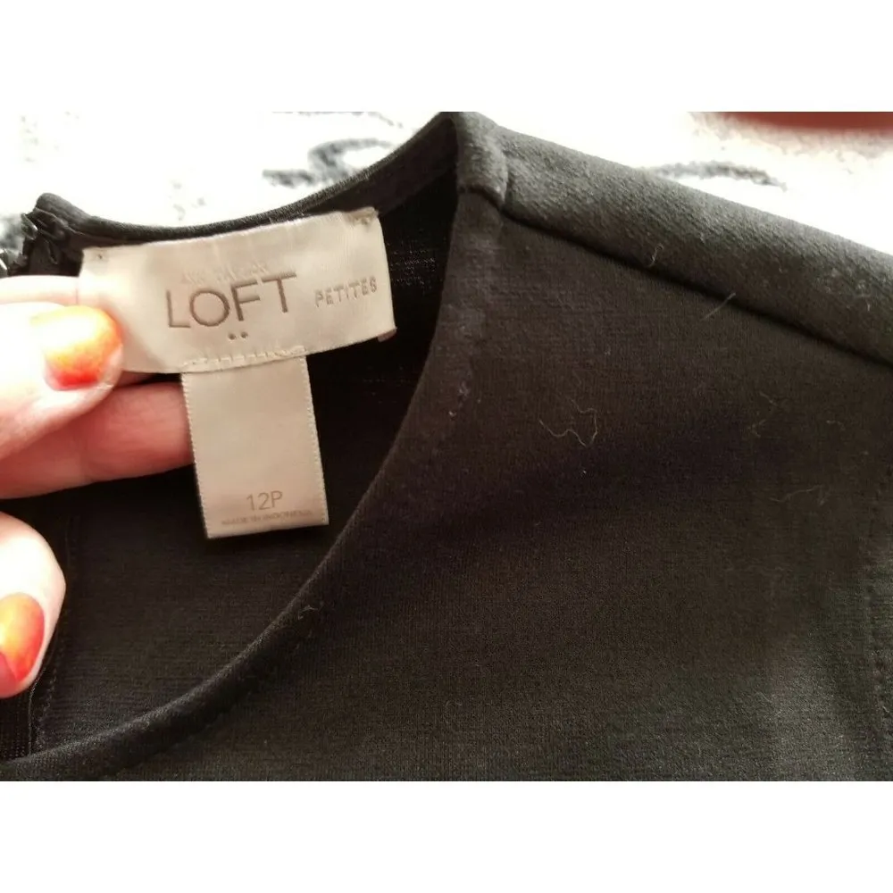 LOFT Petite Sleeveless Scoop Neck Black Top Gray Multi Color Tweed Skirt 12P - Image 4