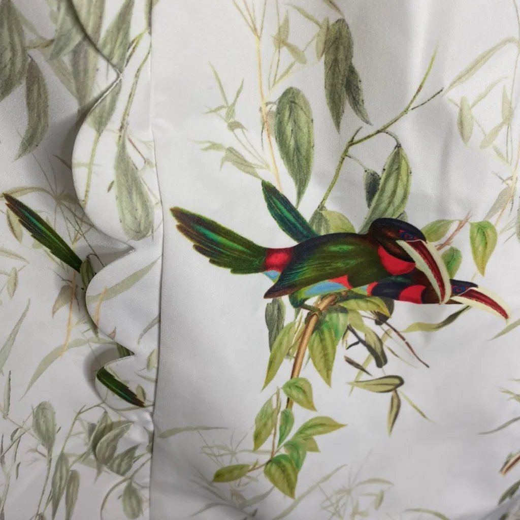 Ted Baker Toriat Tutti Frutti Scallop trimmed mini dress with bird print US sz 8 White - Image 9