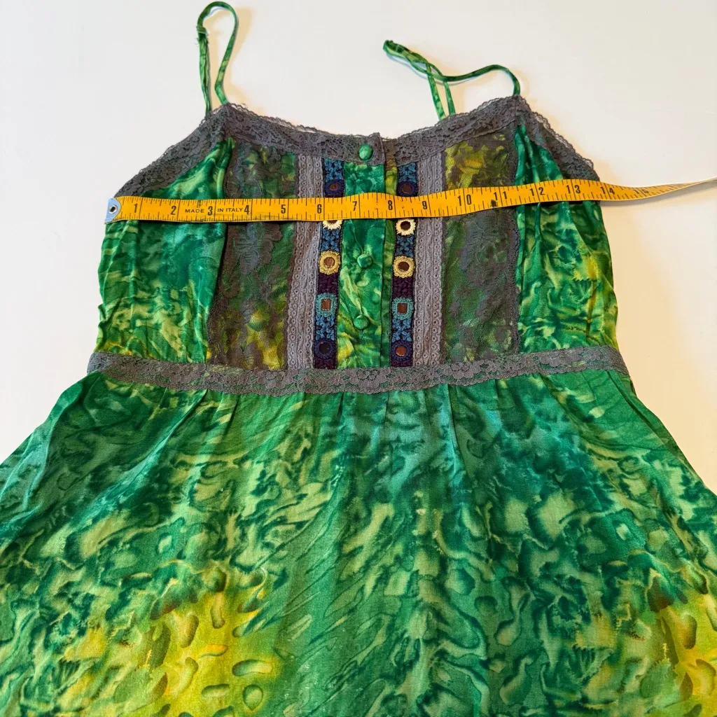 Free People Womens 6 Boho Camisole Top Green Tie Dye Floral Elastic Smock Back - Image 7