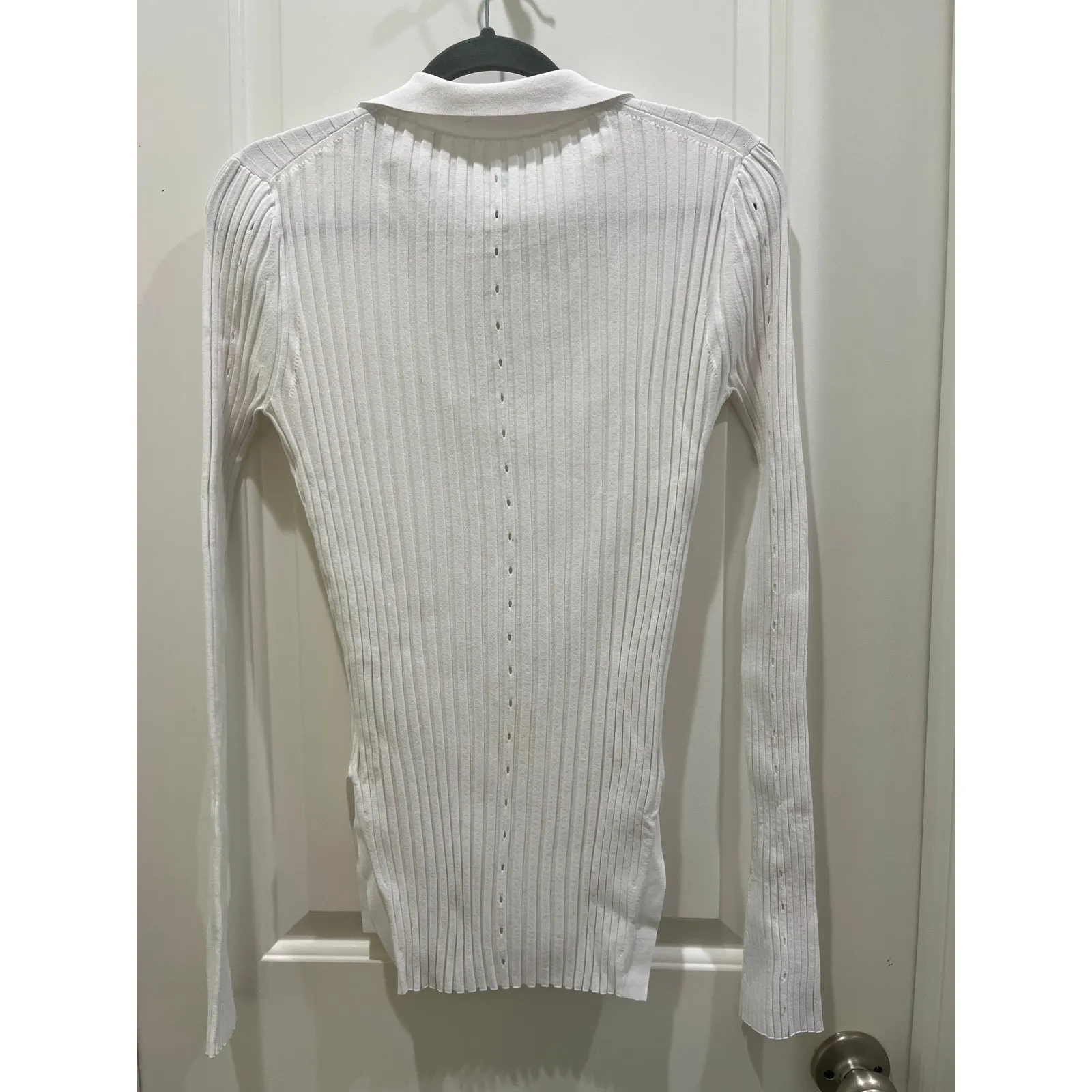 HELMUT LANG Slash Polo Ribbed White Blouse Sz M - Image 8