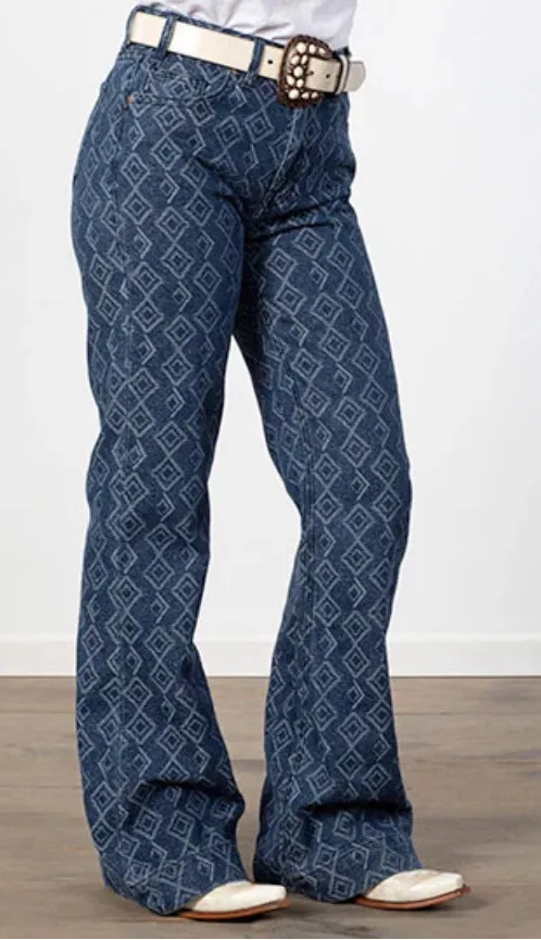 Rock & Roll Denim 24 X 30 High Rise Flare Trouser Jeans Aztec Western Boho USA Blue - Image 1