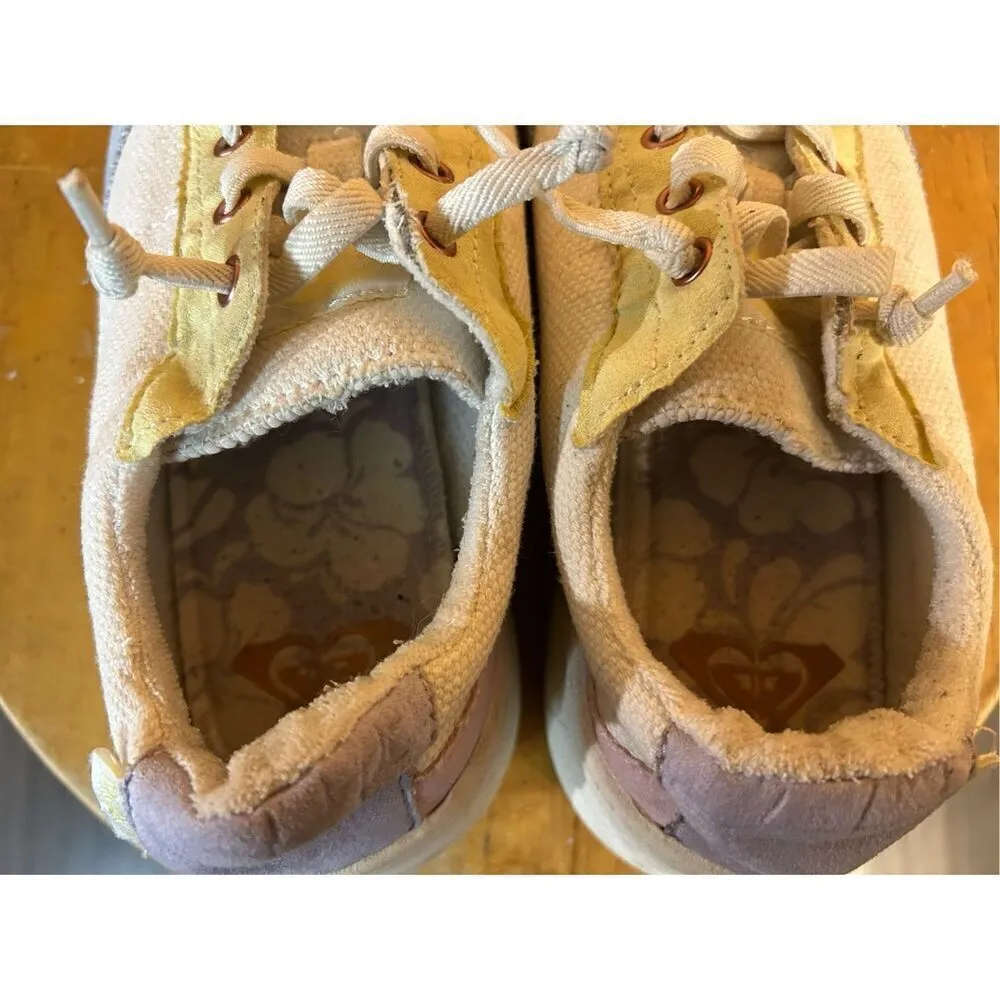 Roxy Womens Charlie Sneakers Sz 8 White Blue Pastel Fabric Lace Up Casual Shoes - Image 5