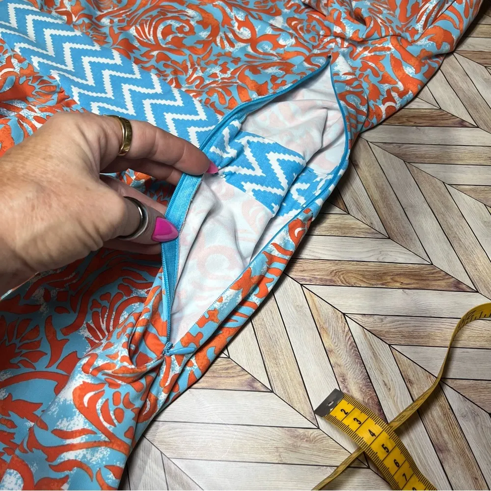 J McLaughlin Dillards Emma Dress Catalina Cloth Blue Orange Boat Neck Modest‎ LG - Image 10