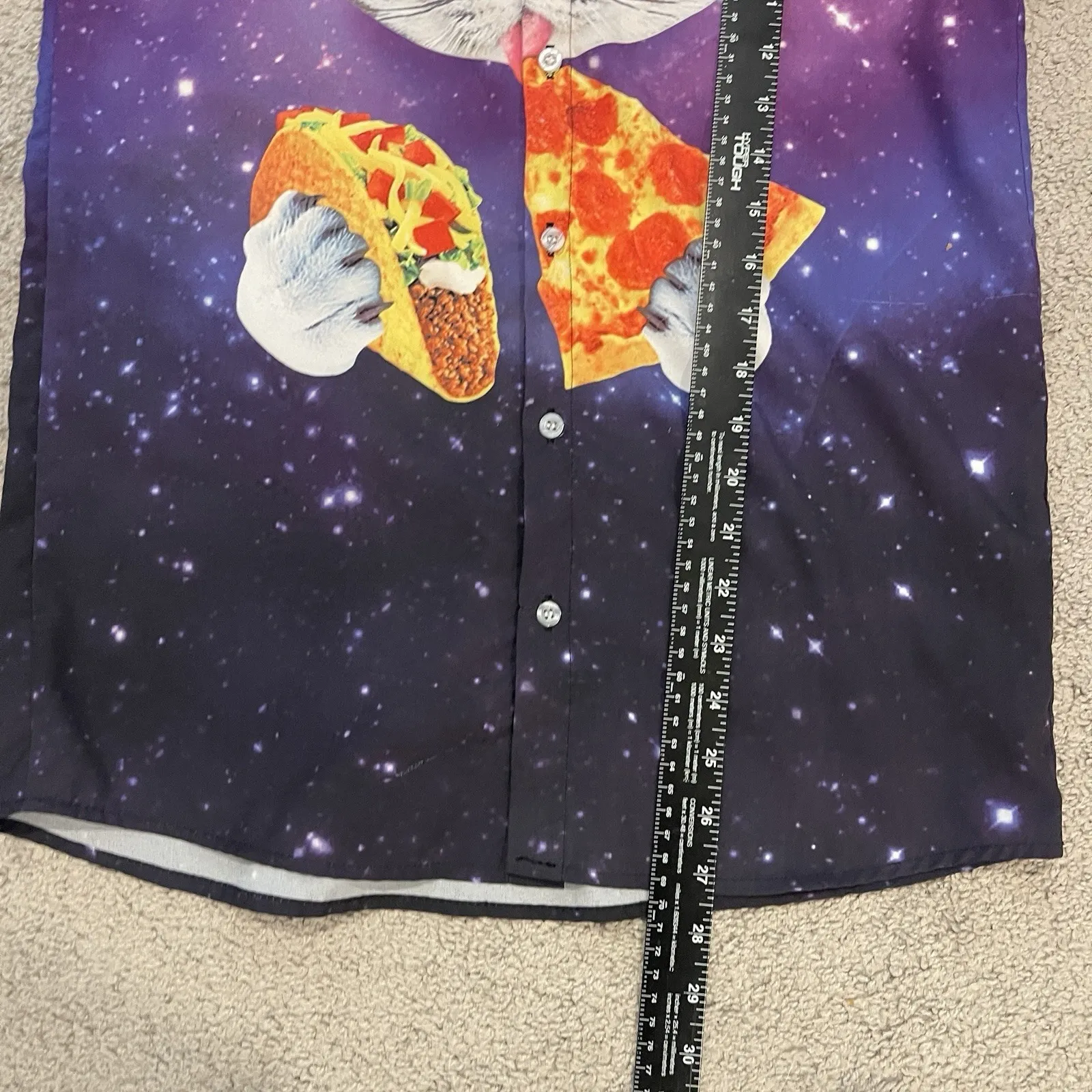 Cat Taco Pizza Shirt Women XL Purple Gag Gift Holiday Galaxy Space Button Down - Image 6