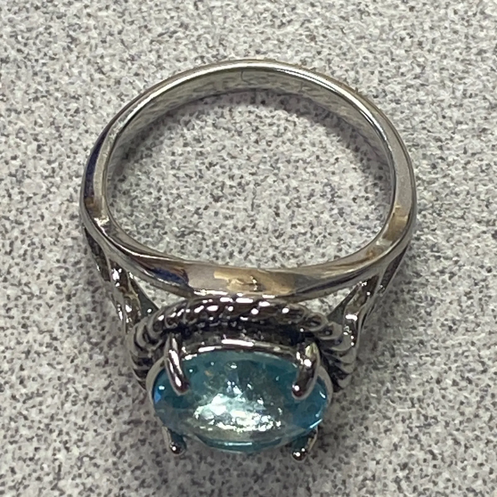 Sparkling Silver Plated Round Cut Blue CZ Gem Statement Filigree Ring Size 7 - Image 5