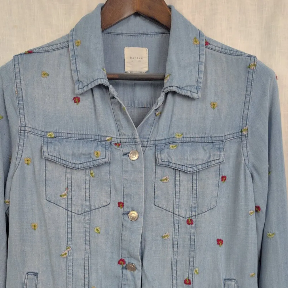 Harper Floral Embroidered Chambray Jacket Medium Blue - Image 6