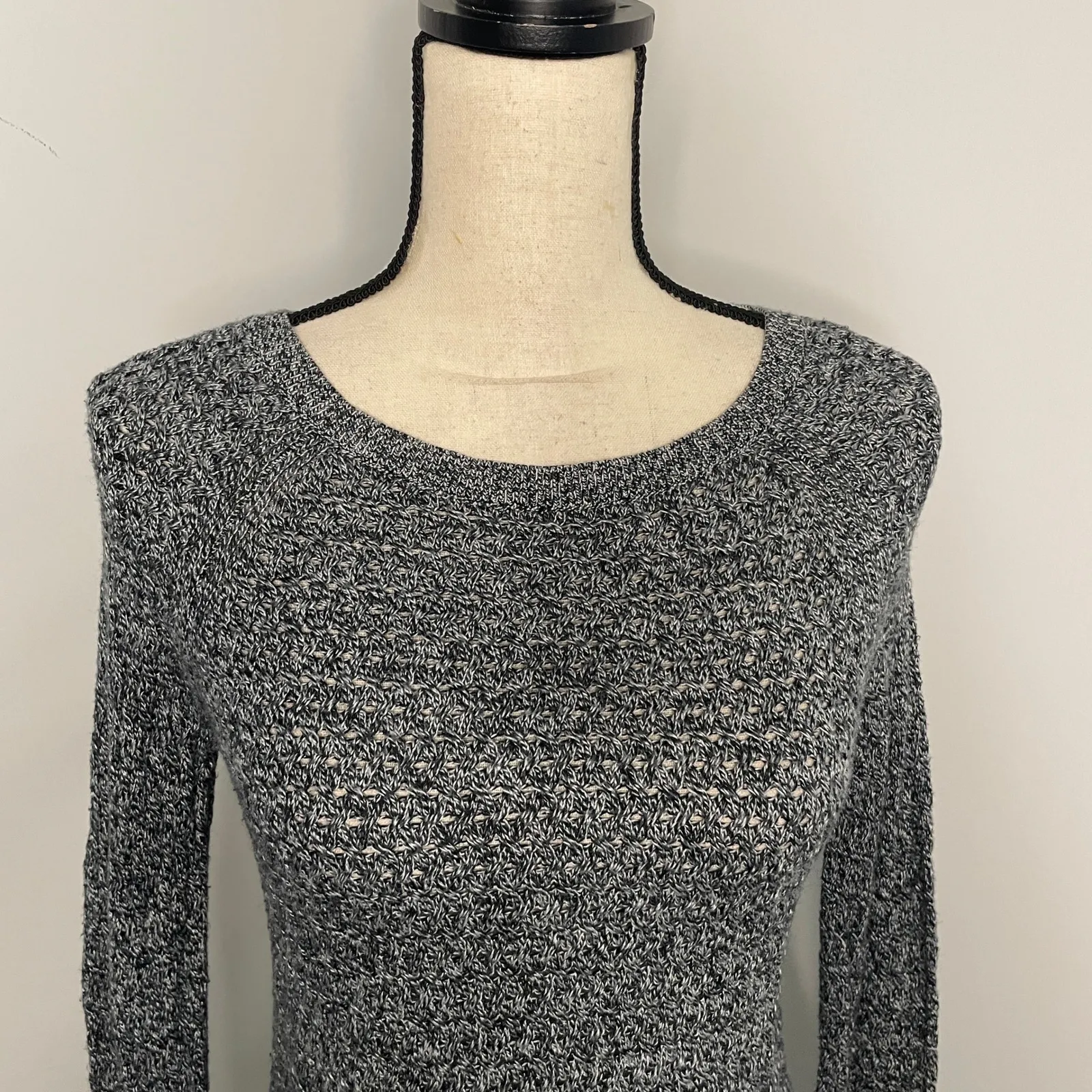 American Eagle‎ Knit Basic Sweater XS Gray Waffle Knit Y2K 90s Layering Pullover - Image 10
