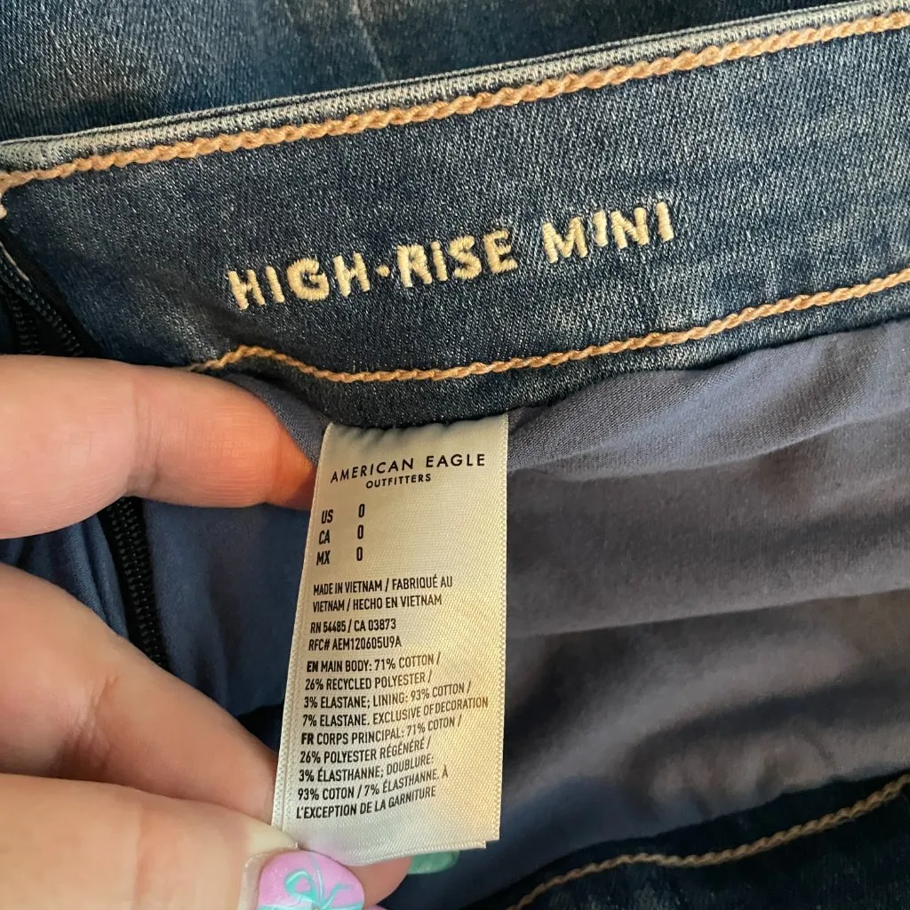 American Eagle Women 0 Blue Denim High Rise Mini Skirt Stretch Lined Y2K Boho - Image 7