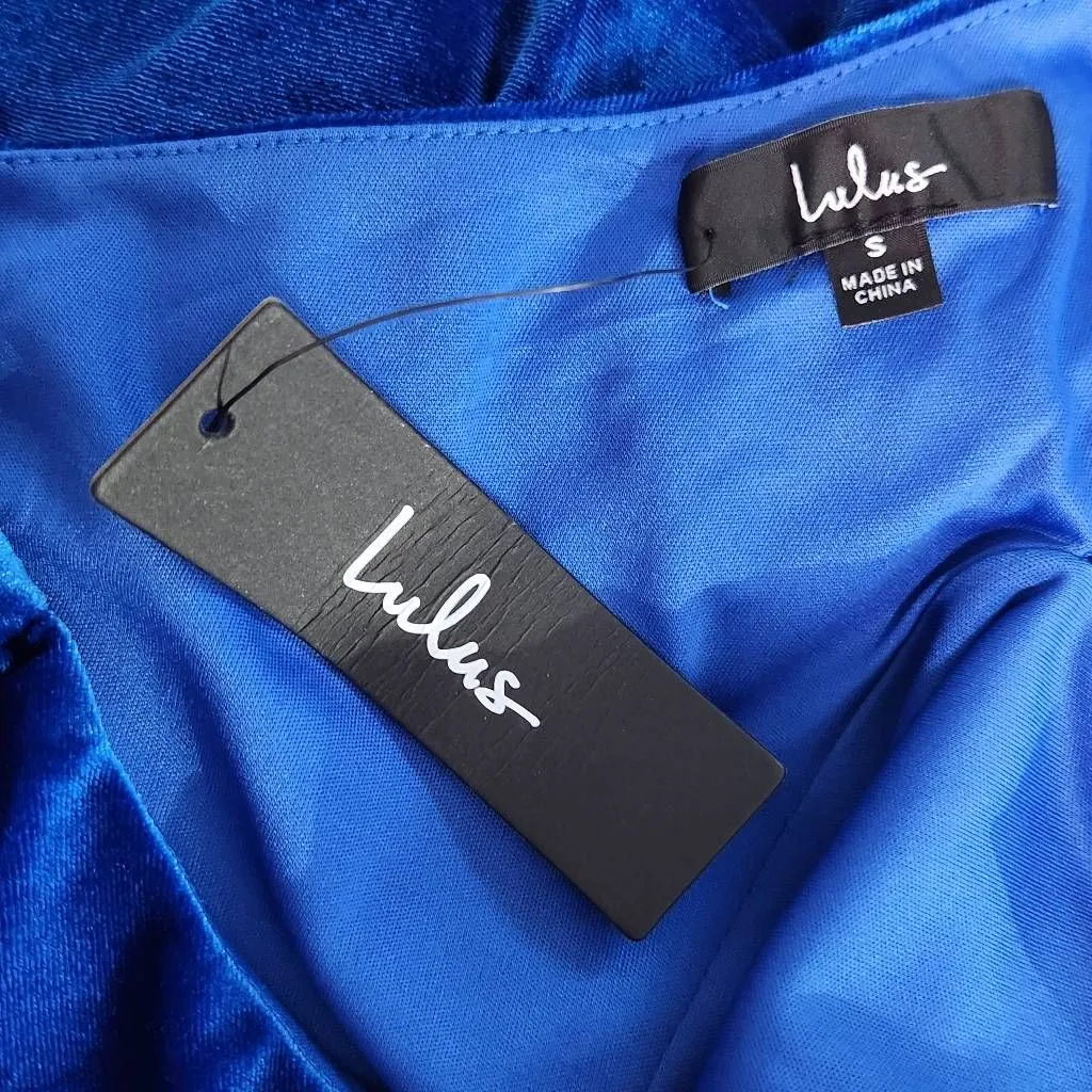 Lulus Blue Velvet Cocktail Mini Dress NWT Size Small Blue Velvet Dress - Image 8