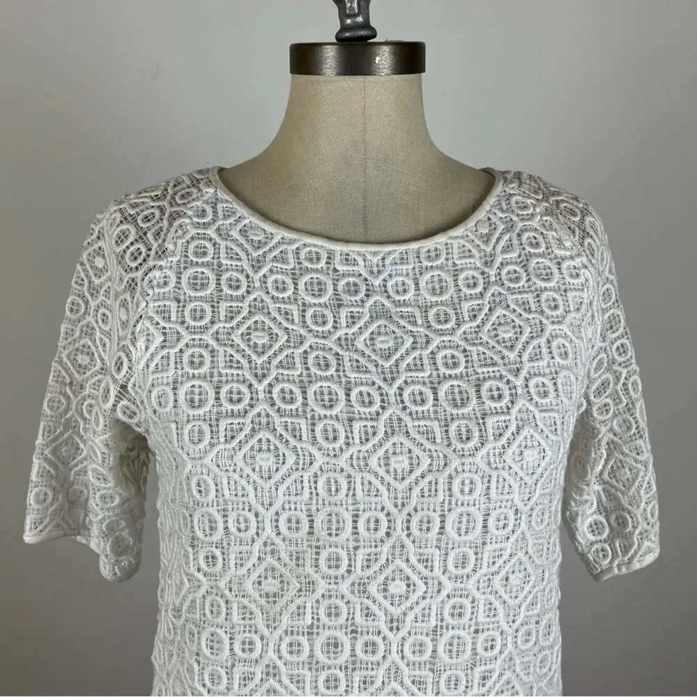 Tibi White Crochet Lace Shift Dress - Image 3