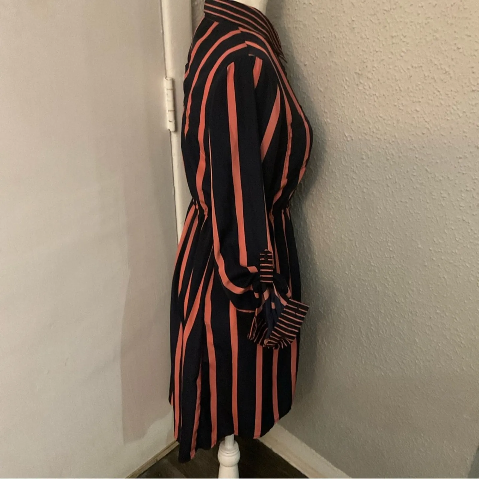 Xhilaration Navy/Salmon Pink Striped  High Low Cut Out Shirt Dress S Barbiecore - Image 4