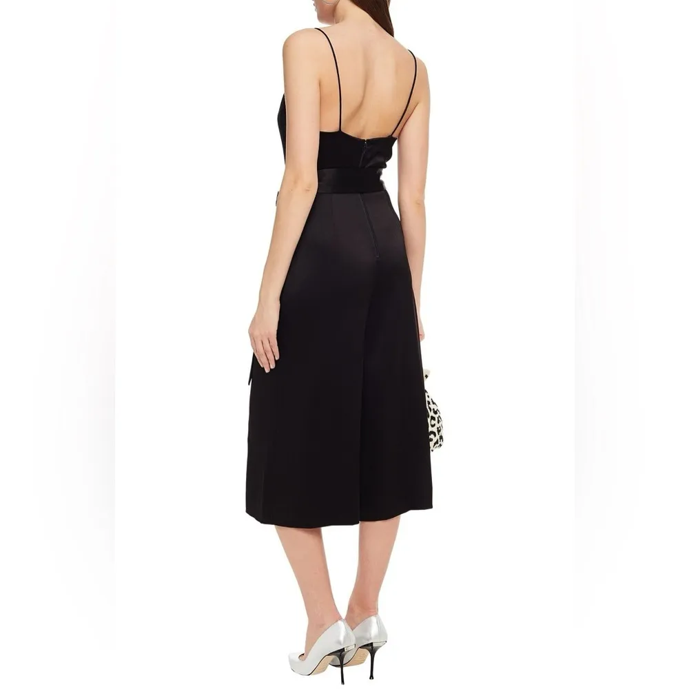Alice + Olivia Harmon Cropped Belted Wide Leg Gaucho Satin Jumpsuit Black Size 2 - Image 5
