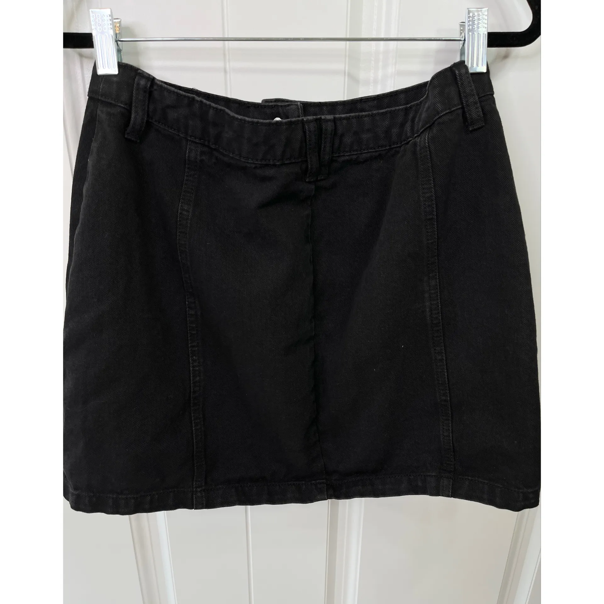 Stradivarius Button Down Black Denim Mini Skirt w/ Copper Buttons - Image 10