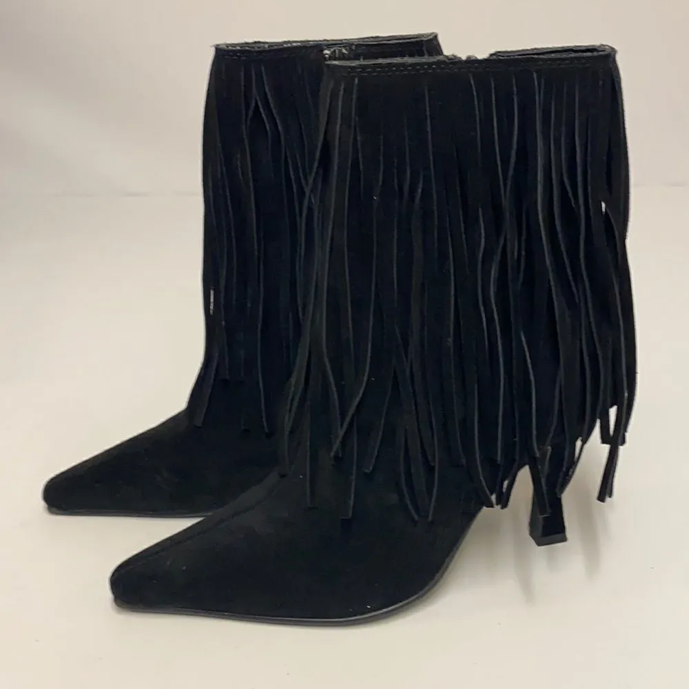 Vintage Newport News Black Suede Fringed Boots Size‎ 7 B13 - Image 3