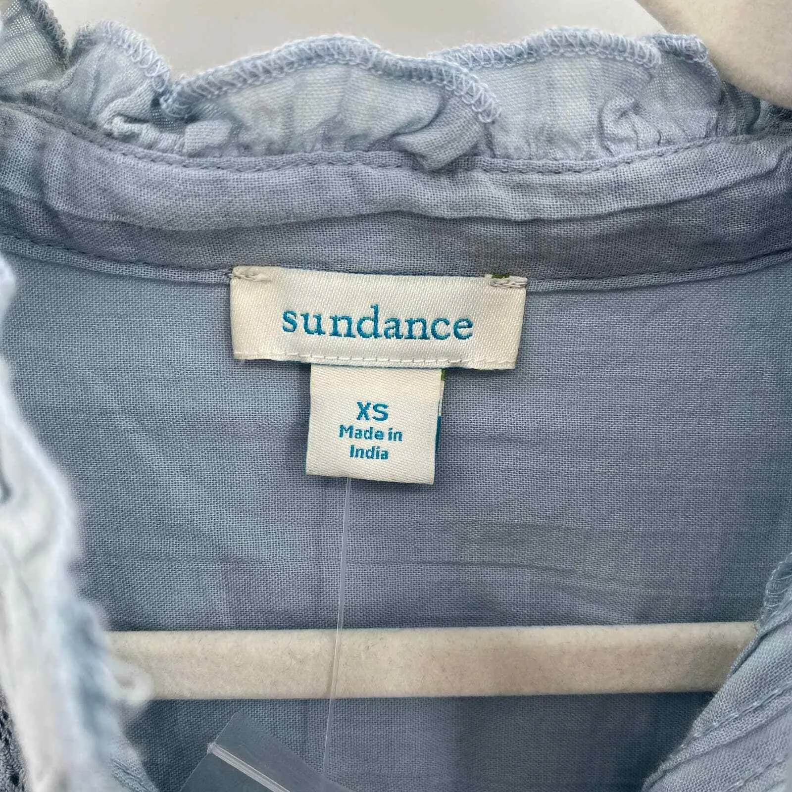 Sundance Button Front Shirt Womens XS Blue Cotton Lace Detail NWOT - Image 3