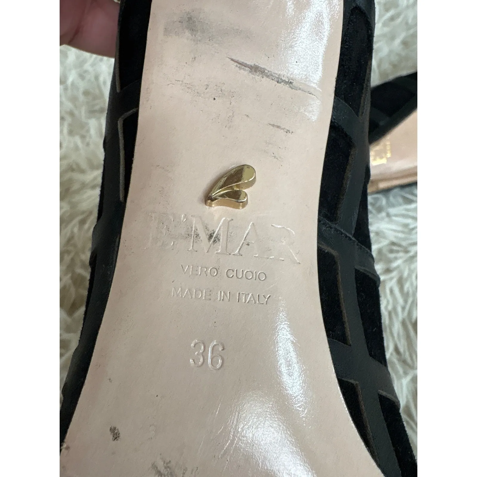 E MAR Black Suede & Leather Geometric Block Heel Pumps Made in Italy Size 36 - Image 7