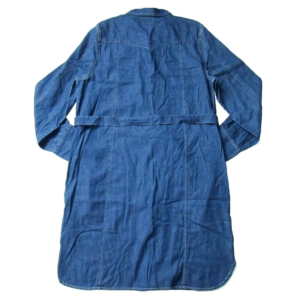 NWT J.Crew Long Sleeve Denim Shirtdress in Blue Tie Waist Snap Front Dress 8 - Image 5