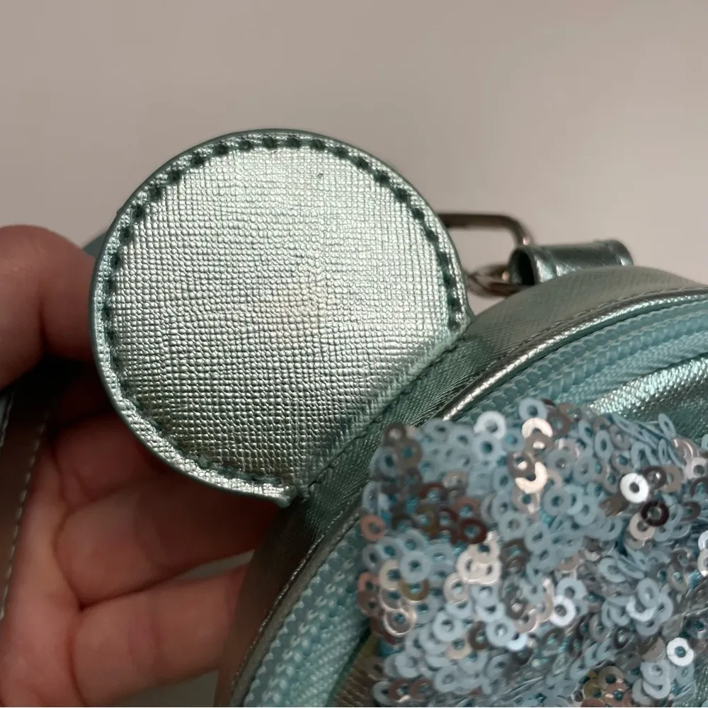 Disney Parks Loungefly Mini Backpack Minnie Bow Wristlet Sequin Green Silver - Image 8